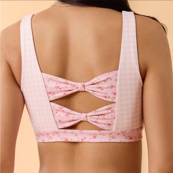 NWT Blogilates Bow Back Corset Sports Bra - Pink Gingham- L